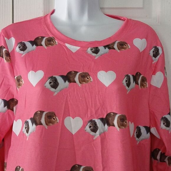 Guinea pig print long sleeve pink top loungewear pj top shirt Sz S NWOT - Picture 3 of 6